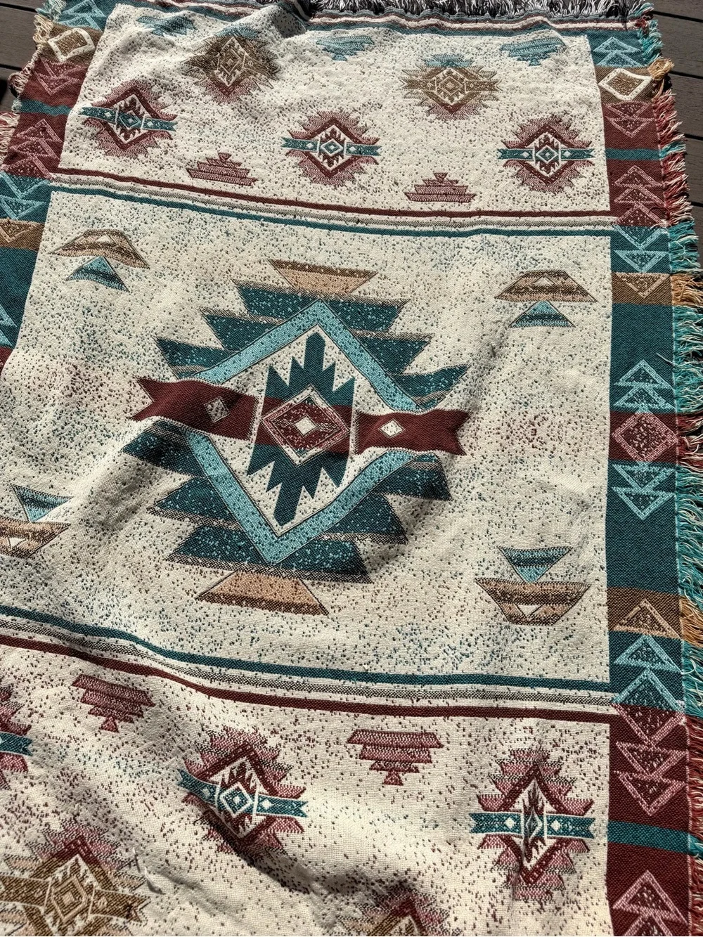 USA Tapestry Aztec Navajo Southwest Ranch Cotton Fringe Blanket Picnic 69x47